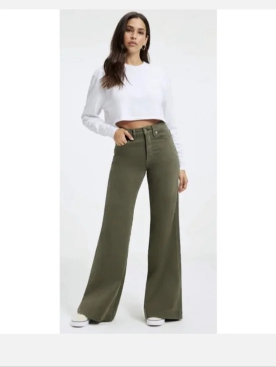 Good American Good Waist Palazzo Bell Bottom Jeans - Green Size 16 - Picture 1 of 5